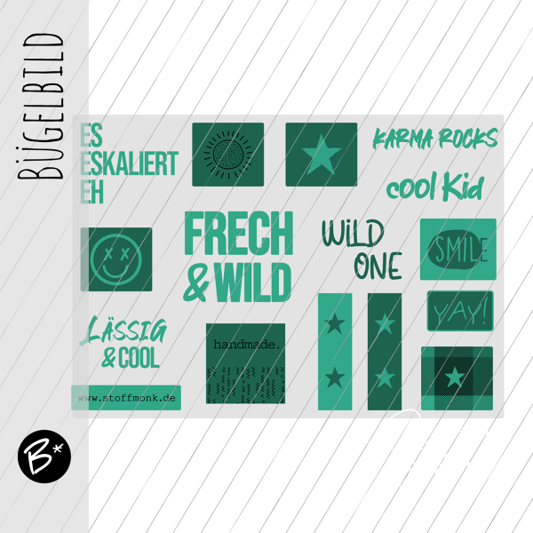 Bügelbild Bogen - 15 Labels zum Aufbügeln - #SMARAGD Edition